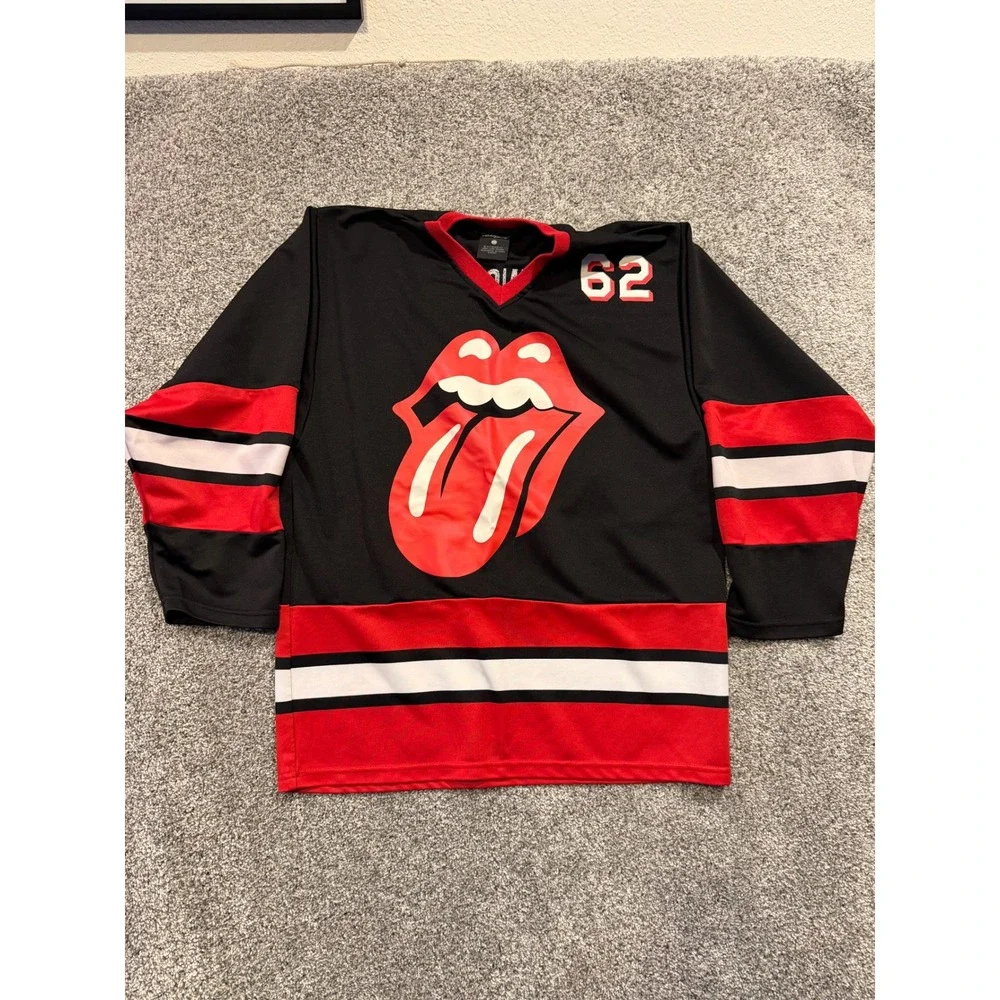 Rolling Stones Hockey Jersey Black Red White Number 62‎ Graphic Mens M 2017 Tour